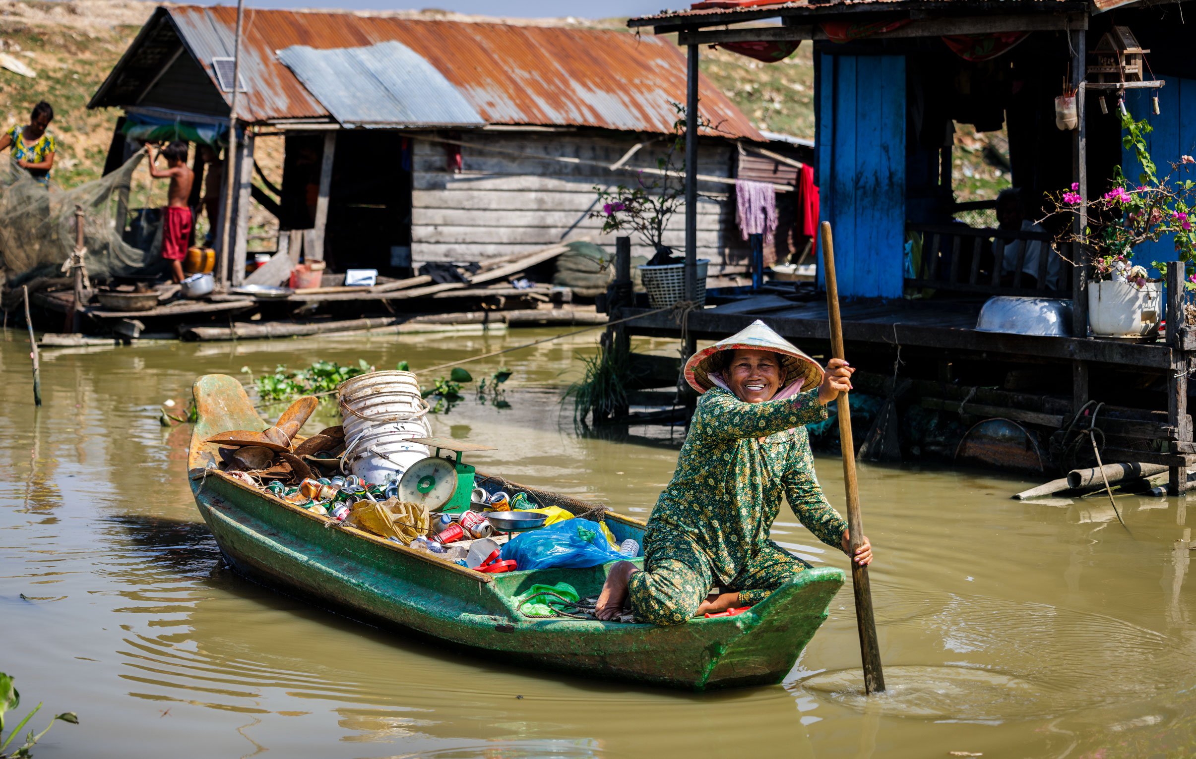  Guardians of the Waterway — Documenting informal waste management networks and community recycling initiatives within a floating village on a Tonlé Sap lake tributary, in partnership with iDE Cambodia's environmental WASH programs.   