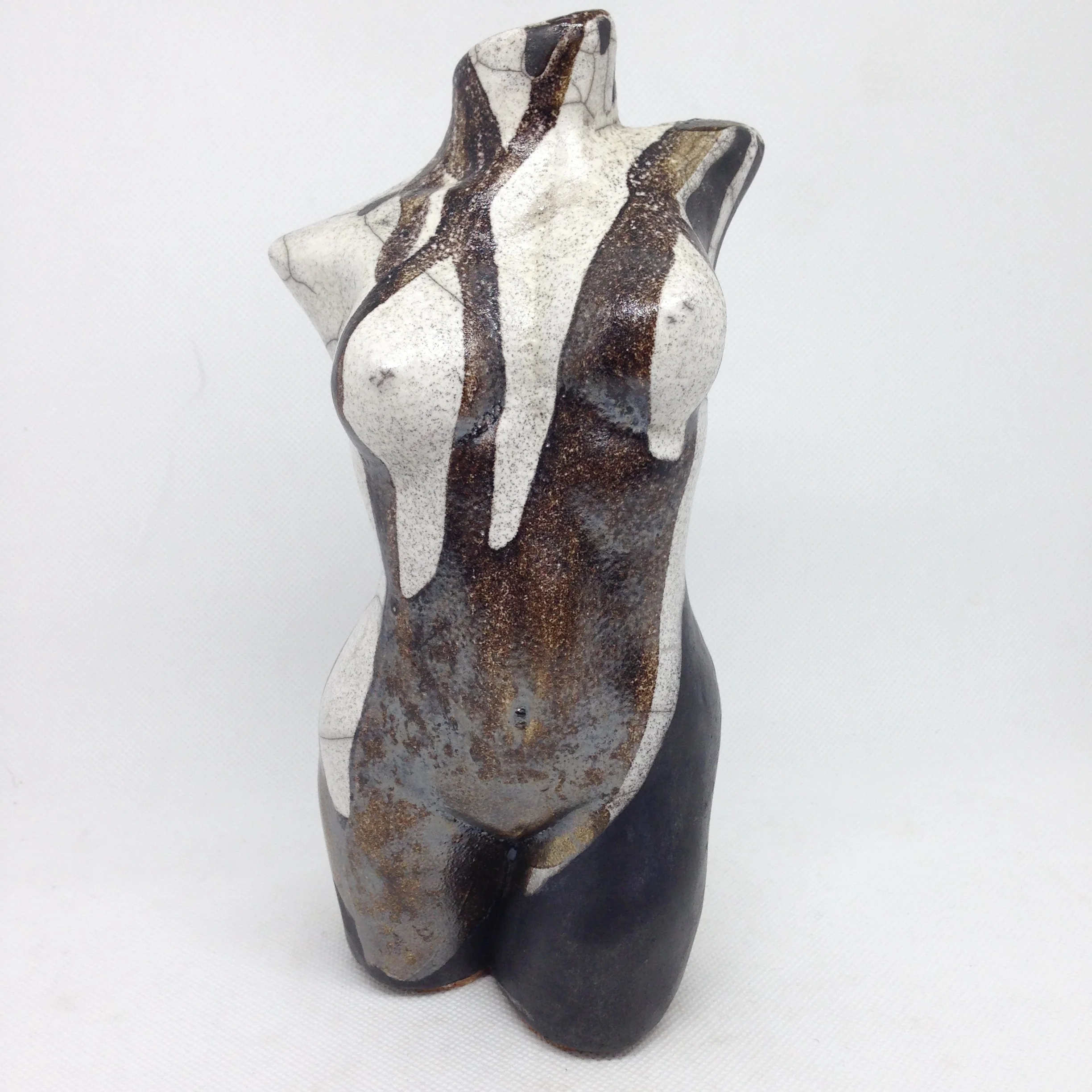 Brown &amp; White Raku Female Torso