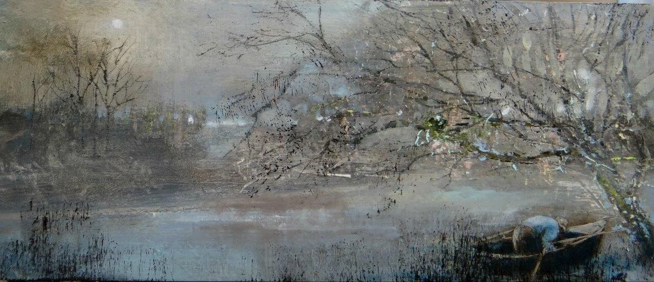 33.Pink+light+on+the+Riverbank.Oil+on+panel.40x17cm.£650..jpg