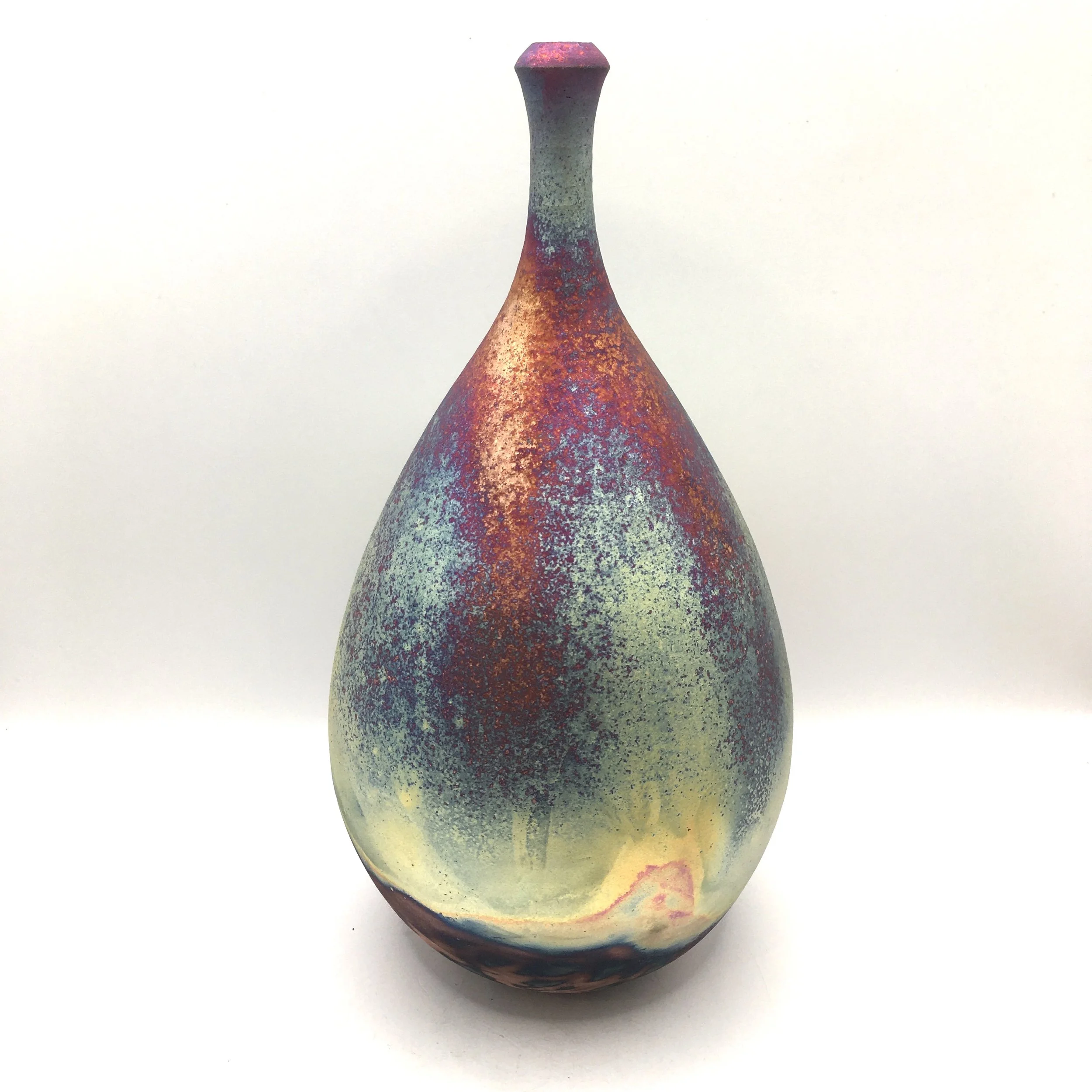 Raku Fired Copper Matt Teardrop Bottle