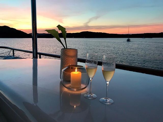 No place I&rsquo;d rather be than enjoying a sunset and some bubbles! #luxurytravel #yachtlife #bubbles