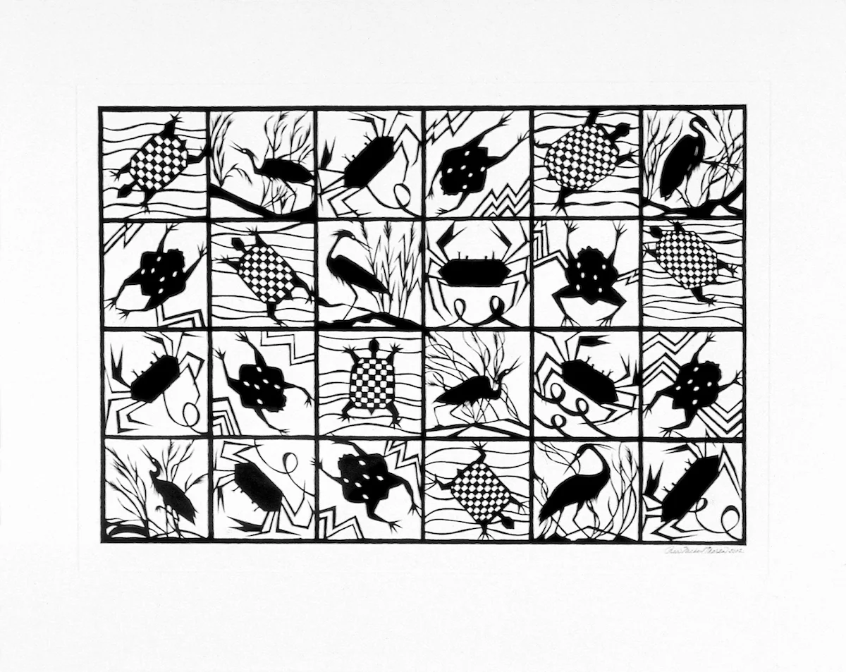 "Regrouping" paper cut - "43" x 33 1/2"