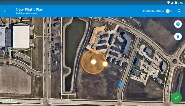 The larger white circle in the middle is your anchor point. The white circle on the outside is your orbit anchor point. Use these to adjust your radius.