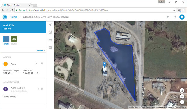 The Botlink web app makes it easy for users to take length and area measurements and annotate projects.