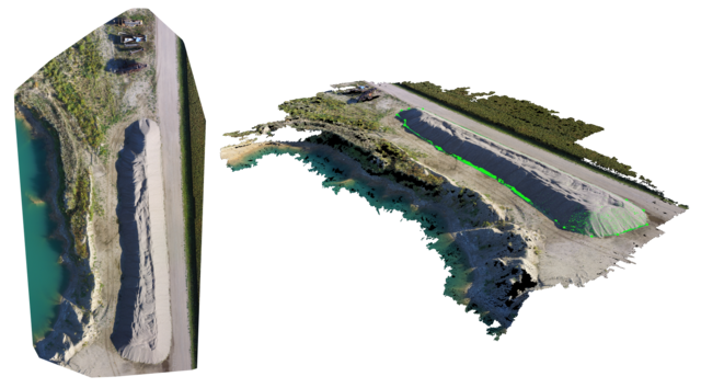Drone software combines aerial imagery with positional data from the autopilot to triangulate data points for 3D mapping and volumetric measurements.