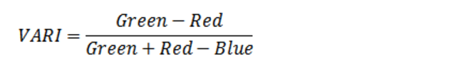 The VARI mathematical formula compares the values of green, red, and blue light to estimate crop health.