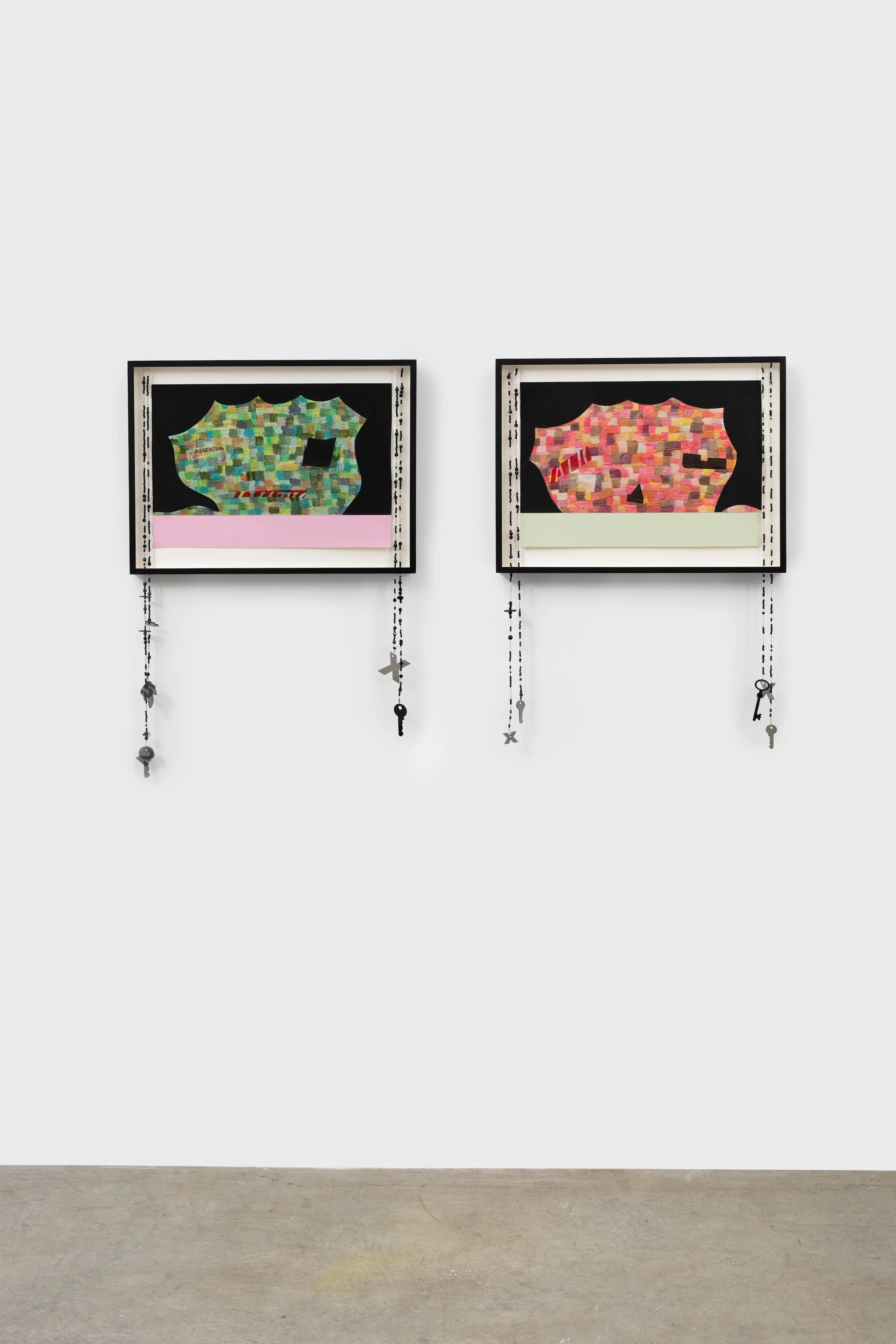   Time Passed    2025   Mixed media on paper, beads, laser cut acrylic, artist frame  36” x 24” x 2”   &nbsp;    Time Future    2025   Mixed media on paper, beads, laser cut acrylic, artist frame  36” x 24” x 2” 