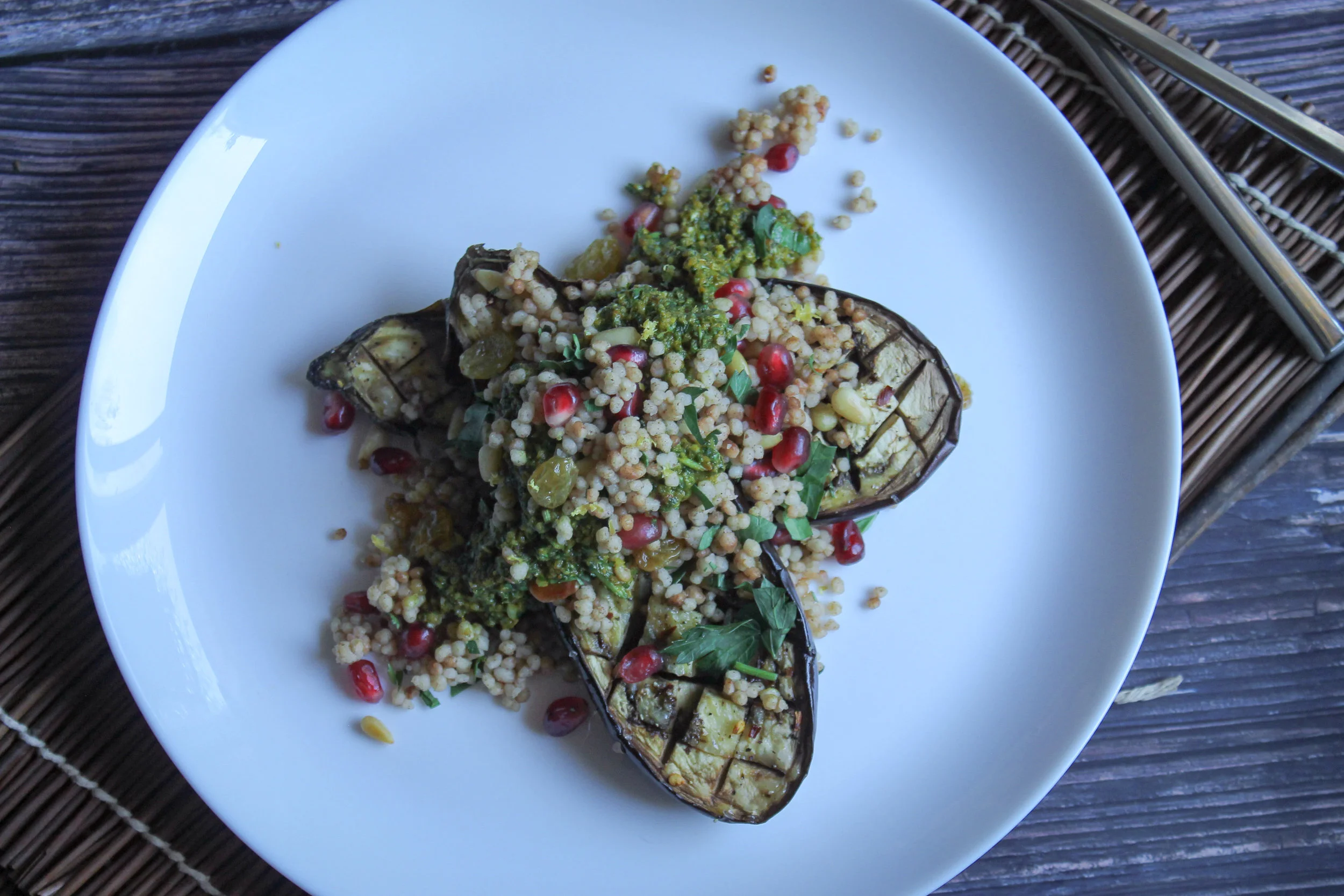 Stuffed Roasted Eggplant with Moroccan Couscous