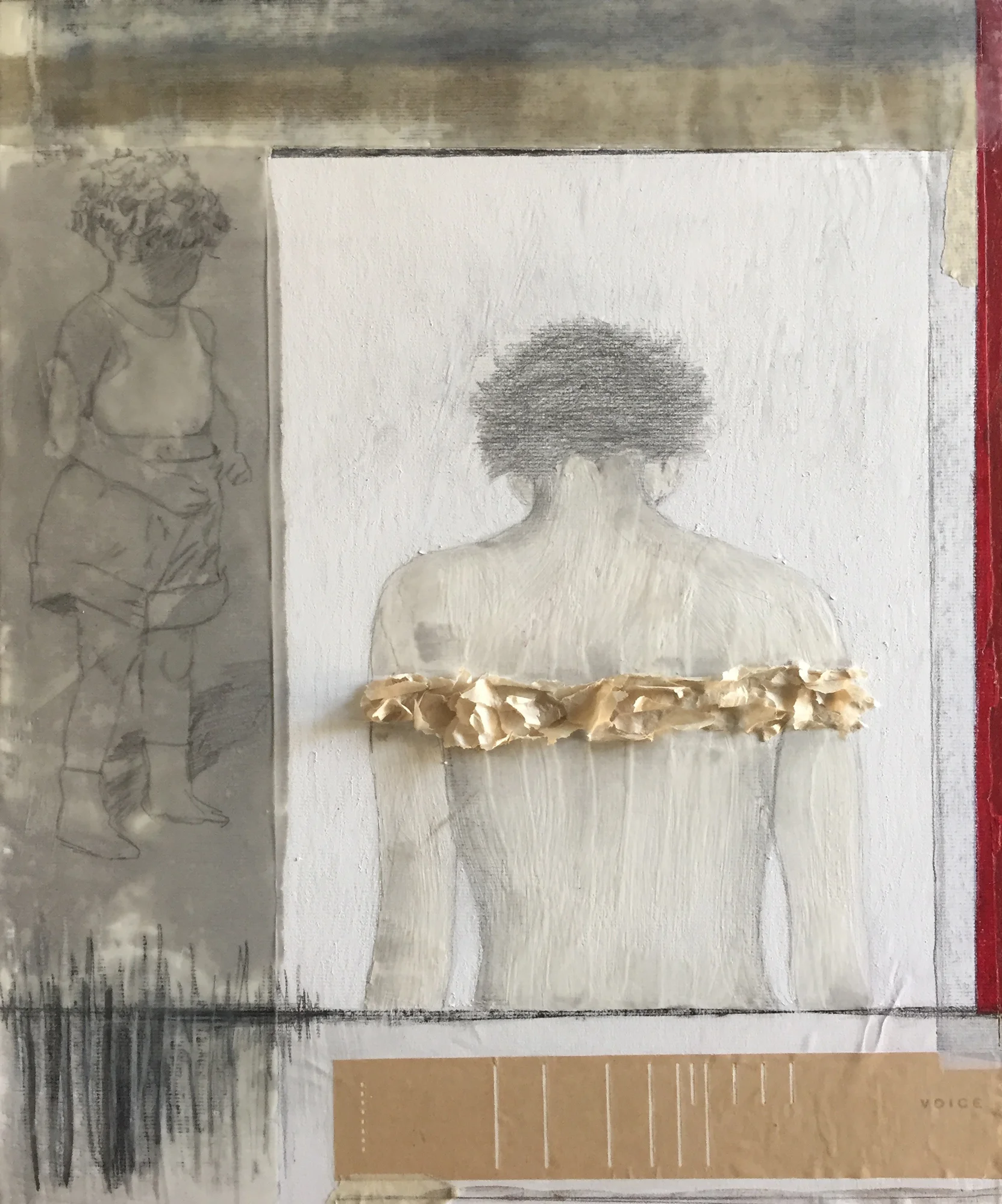 MY MOTHER"S VOICE 20” x 16 ” | graphite, charcoal, mixed medium, on masonite