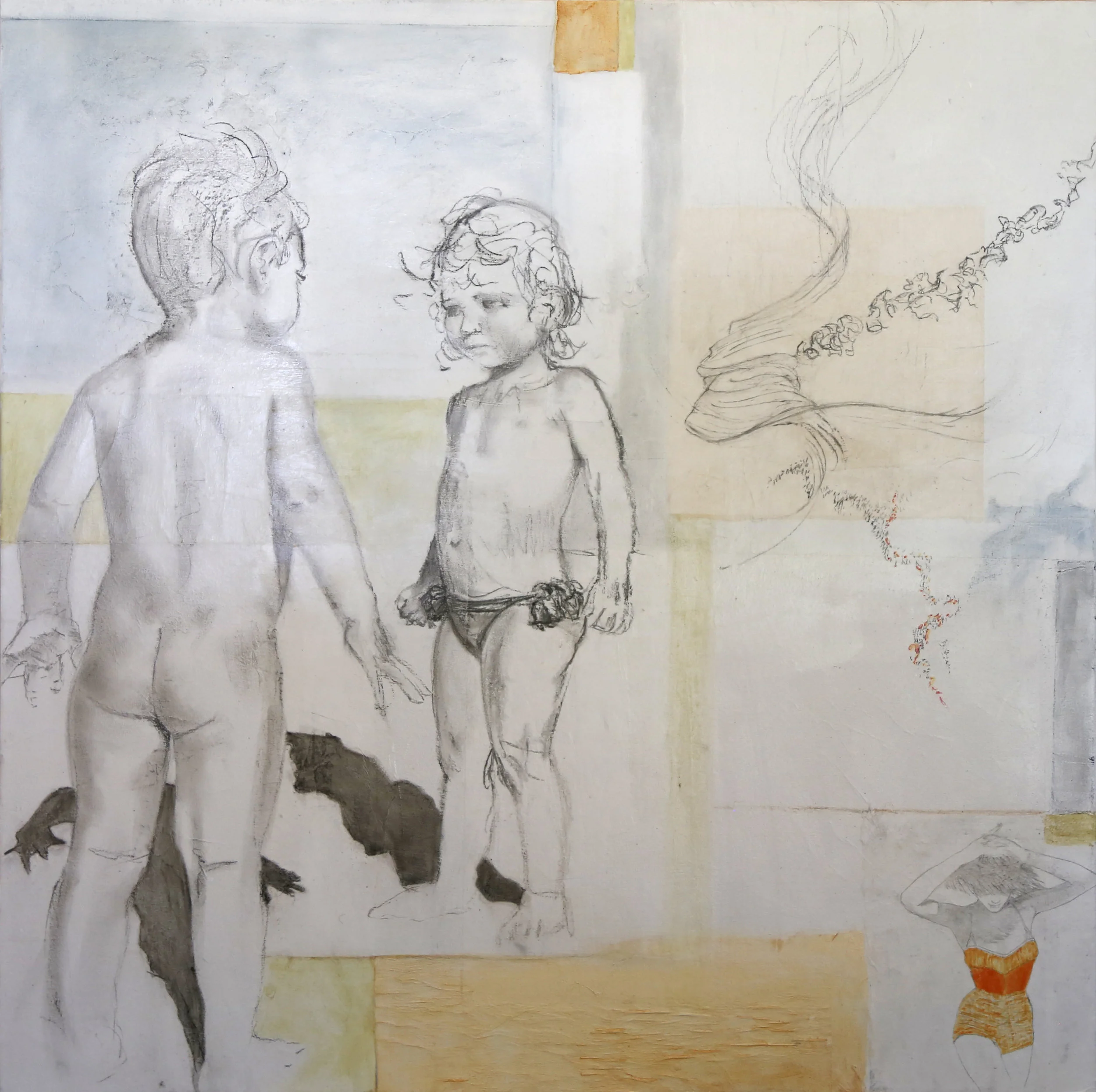 ON YOUR OWN SOLD 42" x 42" ” | charcoal, graphite, acrylic, mulberry paper, on canvas | SOLD