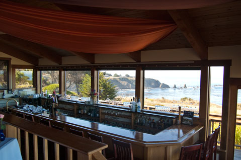 The bar at the Ledford House, restaurant on the Mendocino Coast.