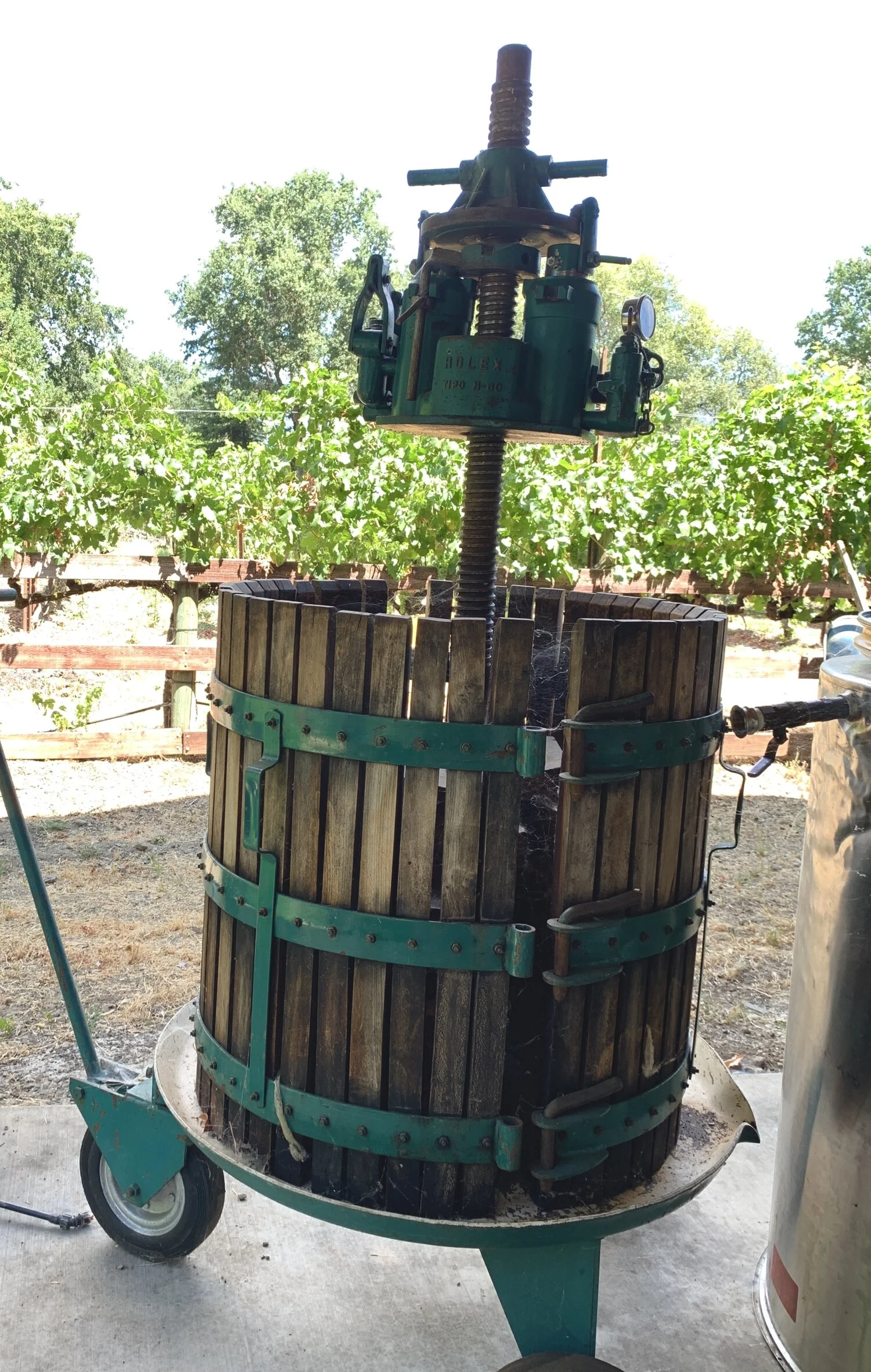 The vintage press that Wayne used when he first started dabbling in the art of winemaking.