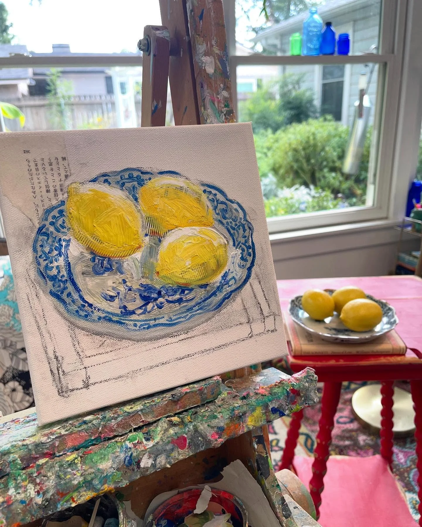 On the easel. A rotating group as I go back and forth on other small ones and beginning new ones. #workinprogress #stilllifepainting