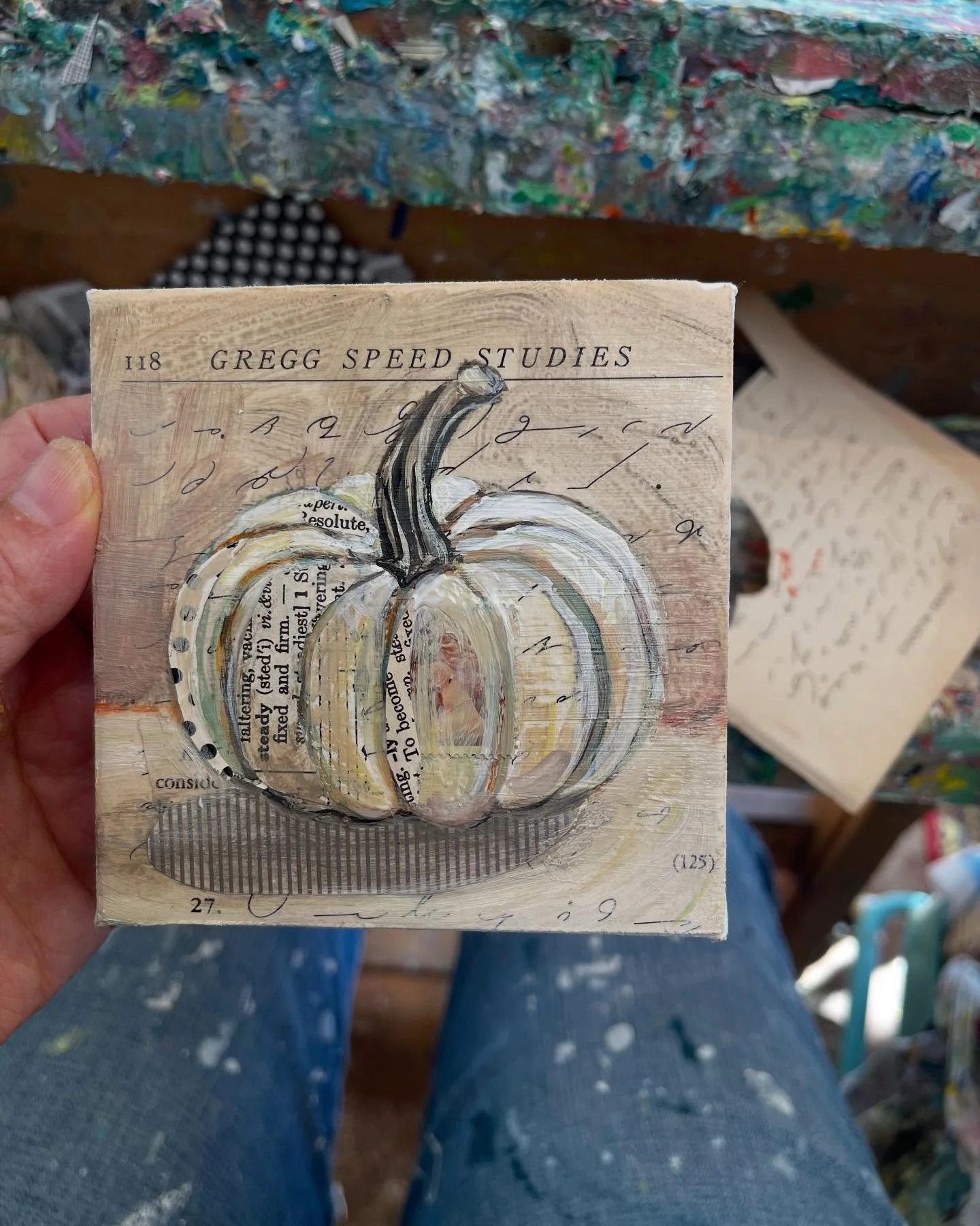I just finished my 11th pumpkin painting for this year&rsquo;s giveaway post. Do you see the queen stamp hiding in the first one. It was part of a handful I found abandoned on the ground after a flea market in Vienna a couple of summers ago. Here&rsq