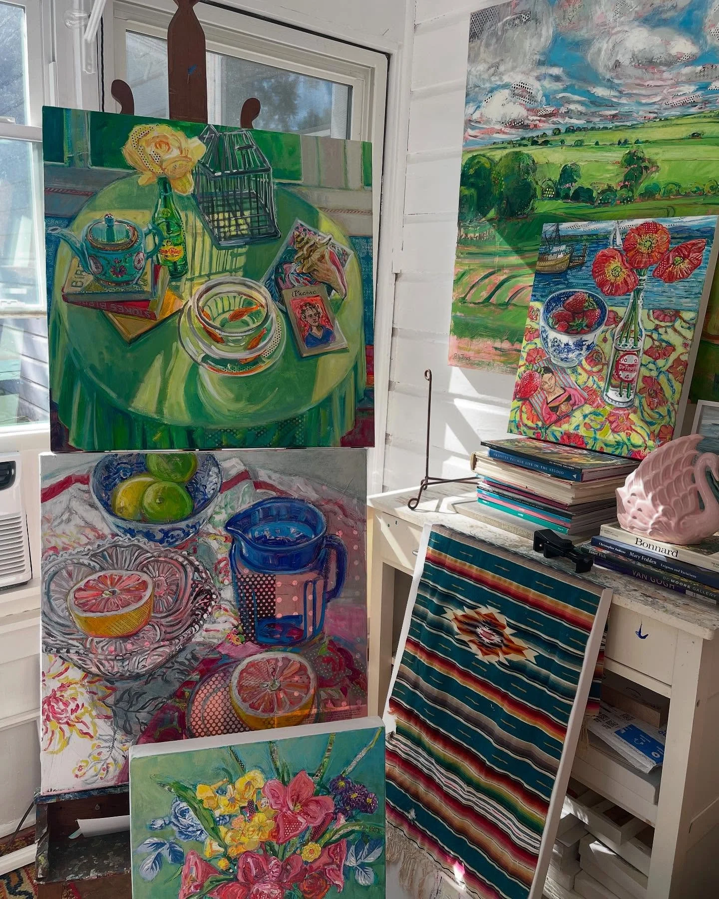 A good Monday! Scenes from the studio and a work in progress. #stilllifepaintings #mixedmediaartist