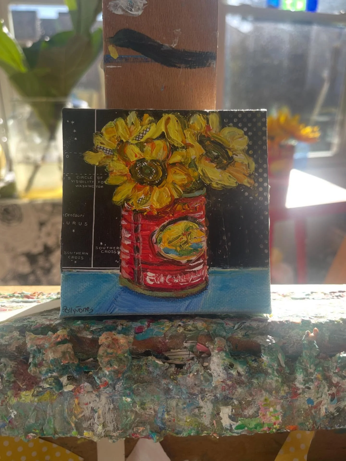 Sunflowers at Night, 4&rdquo; square. Catching moments here and there to do some small ones. It&rsquo;s a high of 81 here today so sunflowers seem appropriate! I&rsquo;m trying to not get caught up in checking things off my list. I want to slow down 