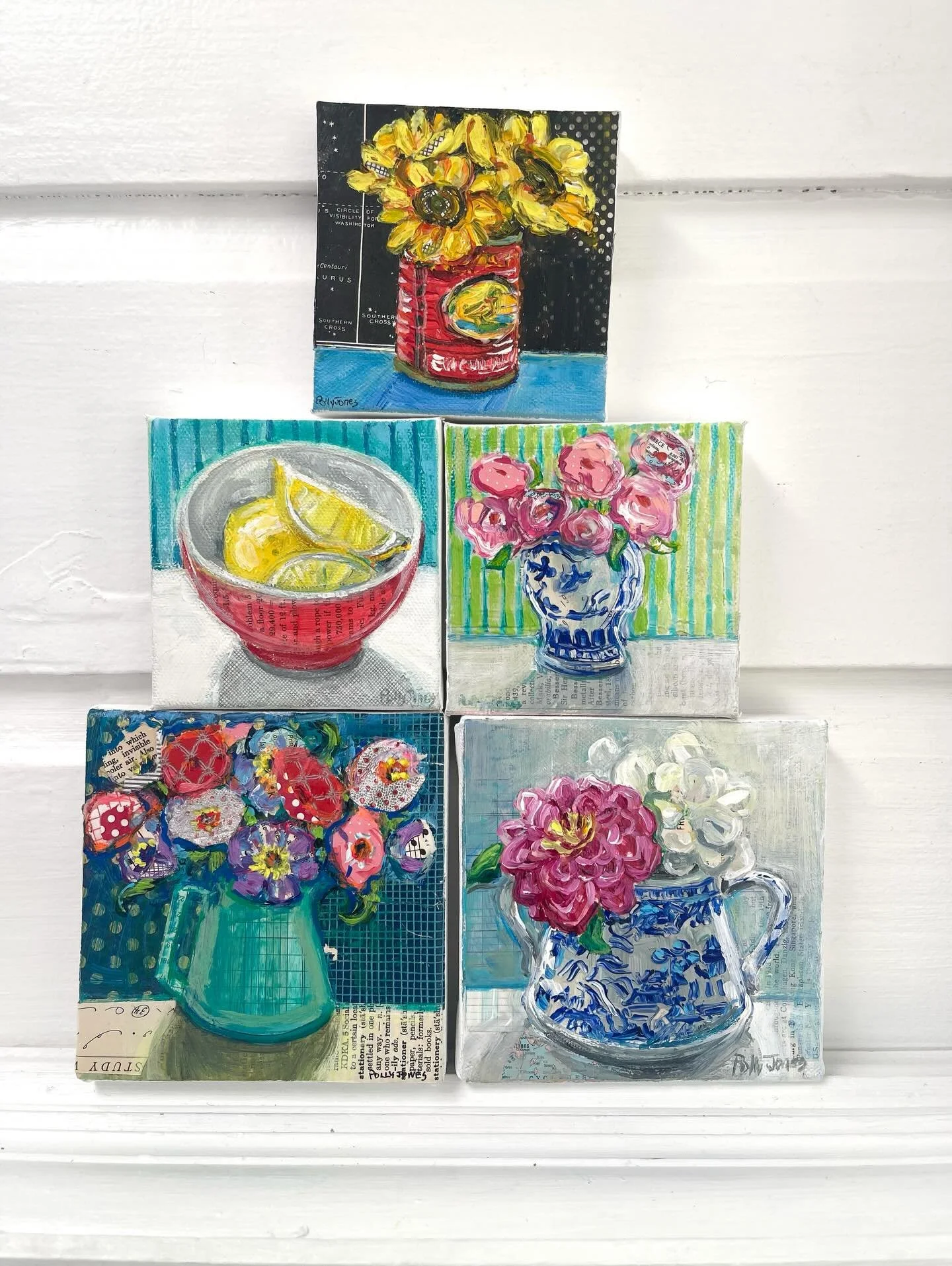 I have some new ones in my website store. The link is in my profile. Happy to be puttering in the studio. The next to the last one&rsquo;s an in progress example for an upcoming workshop.