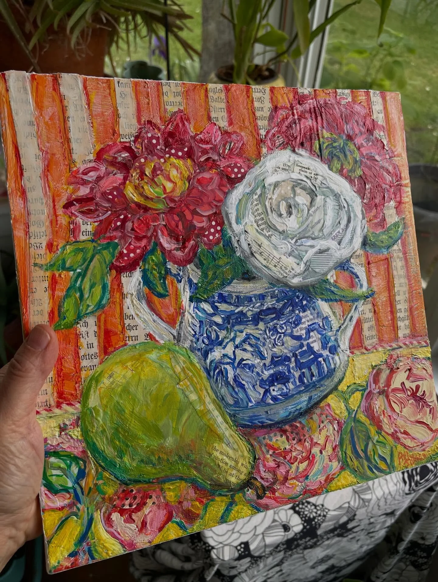 I&rsquo;ve had this painting around a while and whenever that&rsquo;s the case I can&rsquo;t help but go back in and dabble some more. I don&rsquo;t think I really improved it. Swipe to see the earlier version and a couple of scenes of the garden/ po