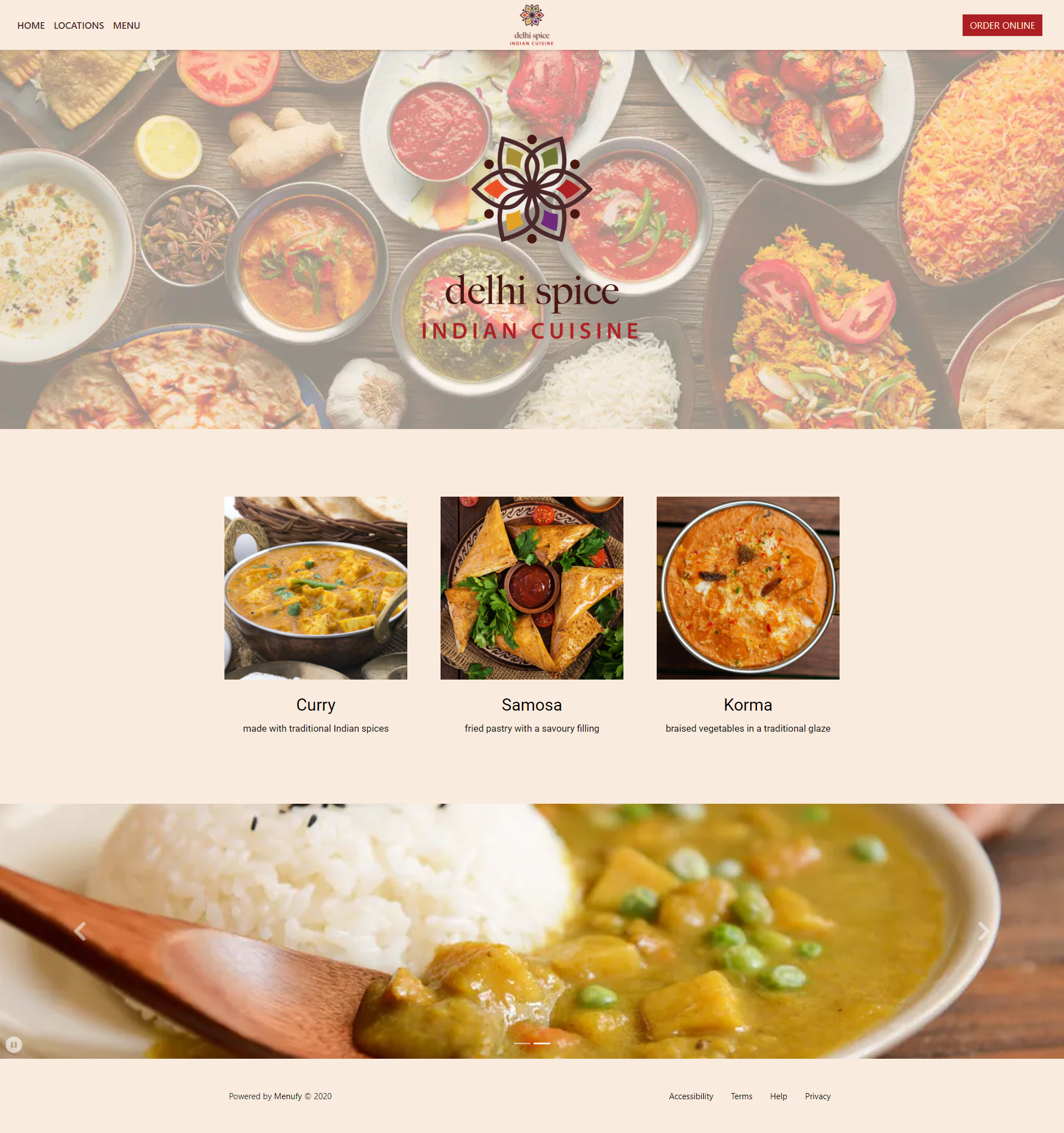 Indian Restaurant Website with Food Pictures