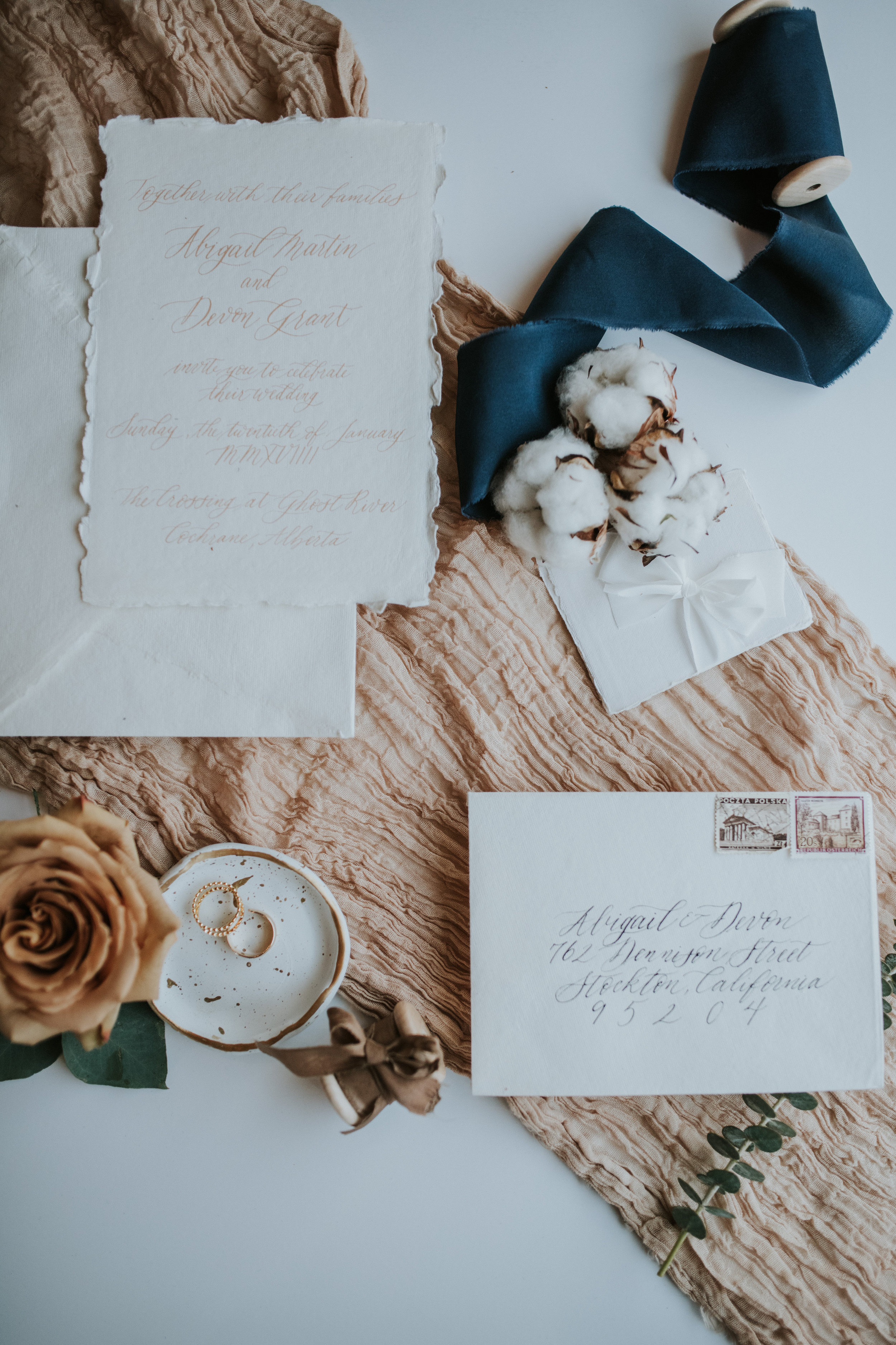 calgary wedding flat lay invitations