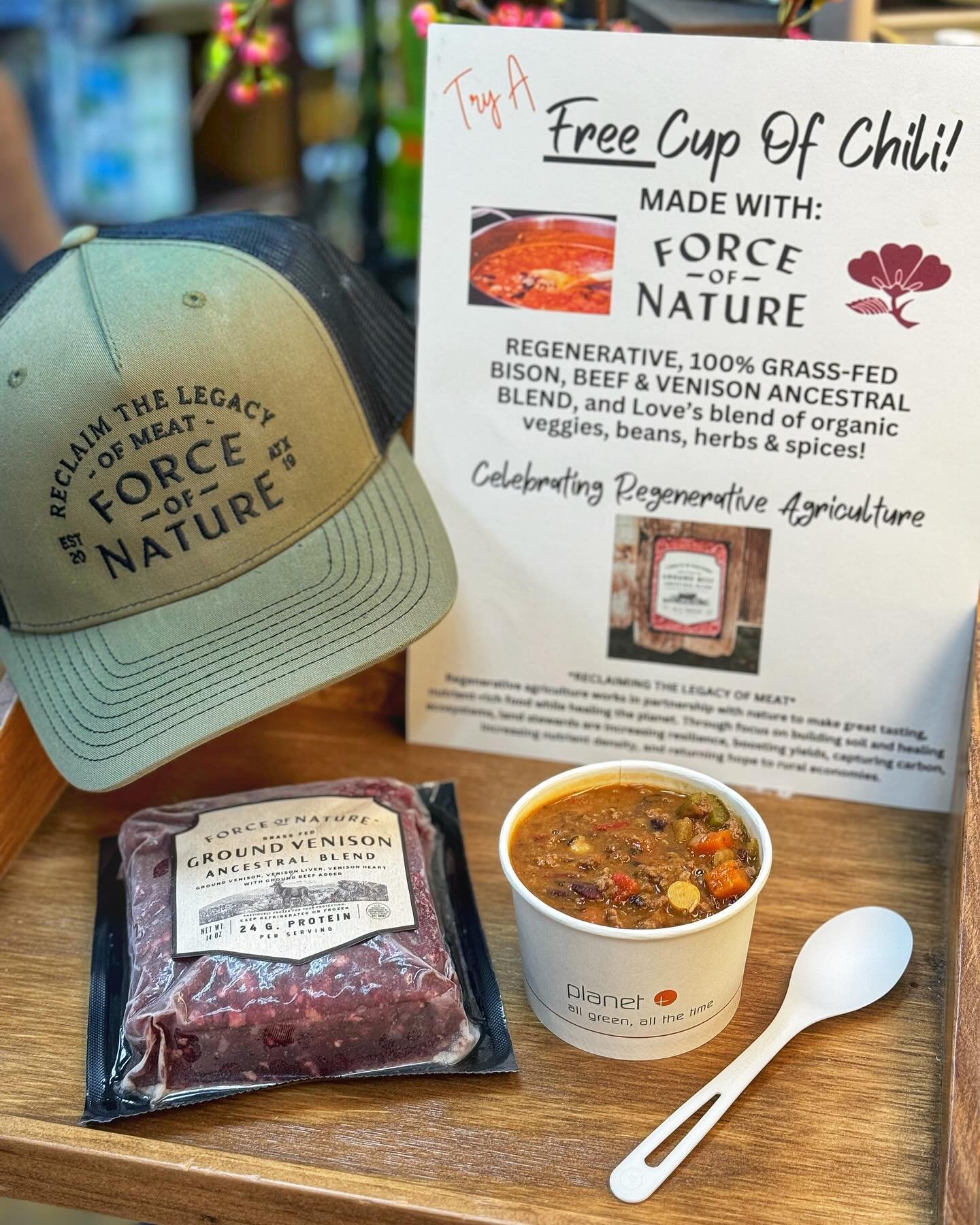 FREE CHILI GIVEAWAY this Saturday, April 27th! 🌶️ 🫘🥩

In honor of our Earth Month celebrations, @forceofnaturemeats supplied us with some of their grass-fed, pasture raised beef, bison and venison. 

Force of Nature focuses on regenerative agricul