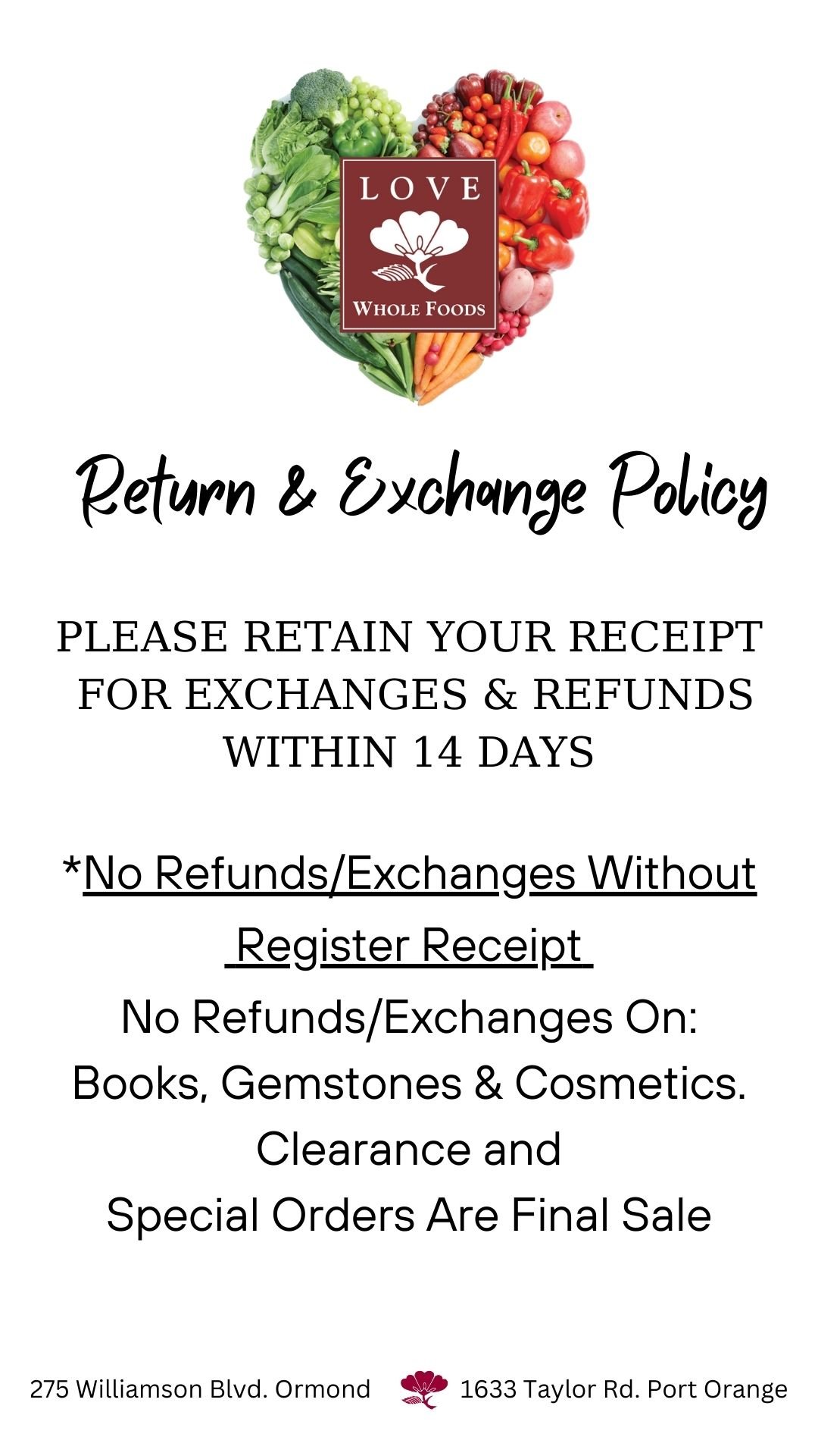 Returns and Exchanges — Love Whole Foods Cafe & Market