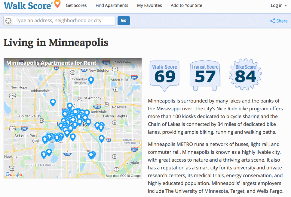 screen shot of walkscore.com