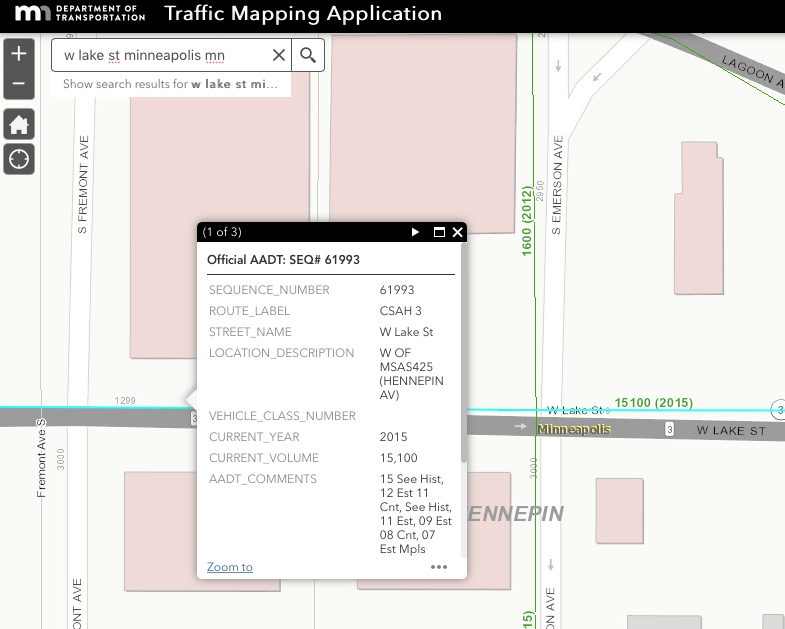 screen shot of mndot traffic mapping application
