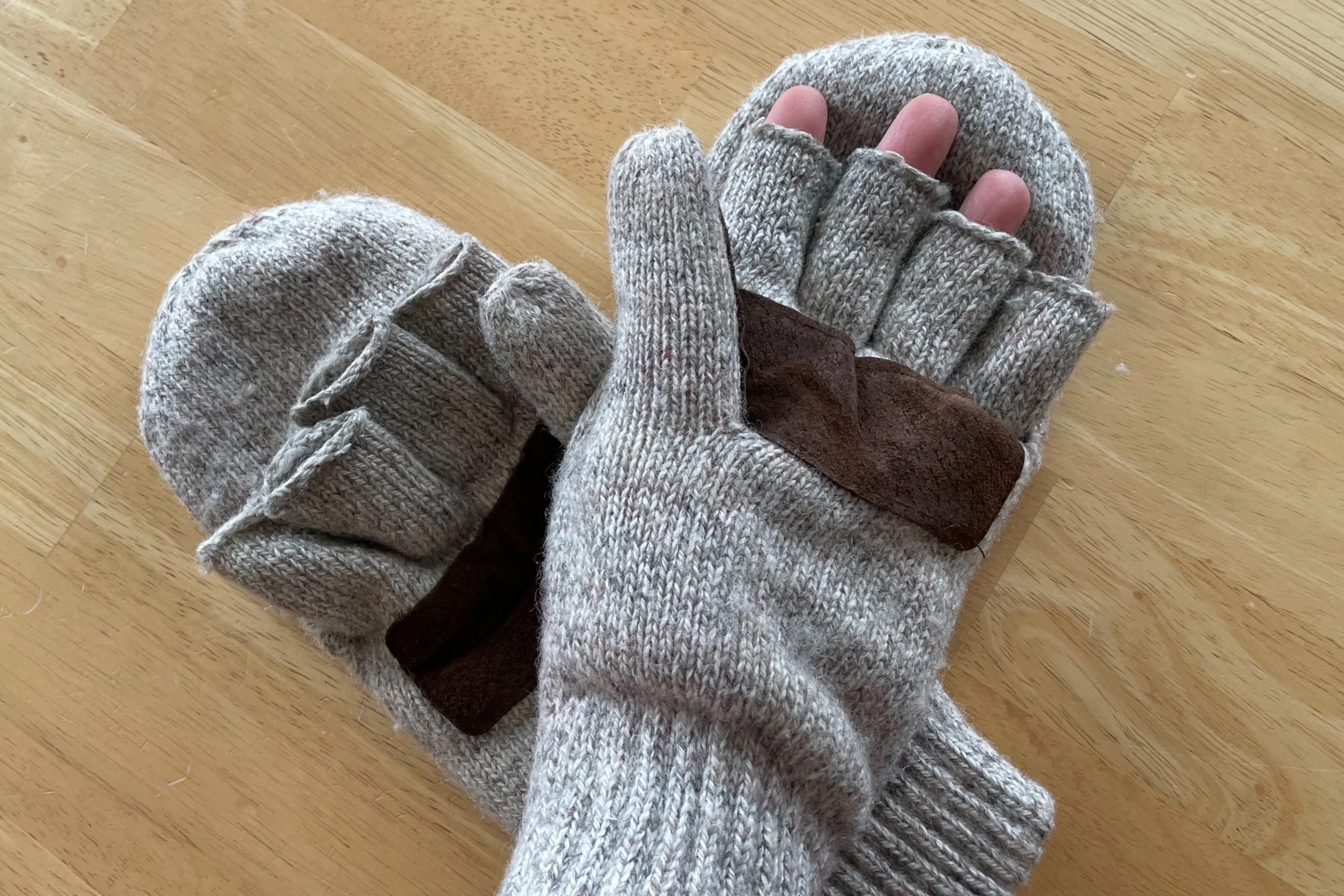 wool pop top fingered mittens