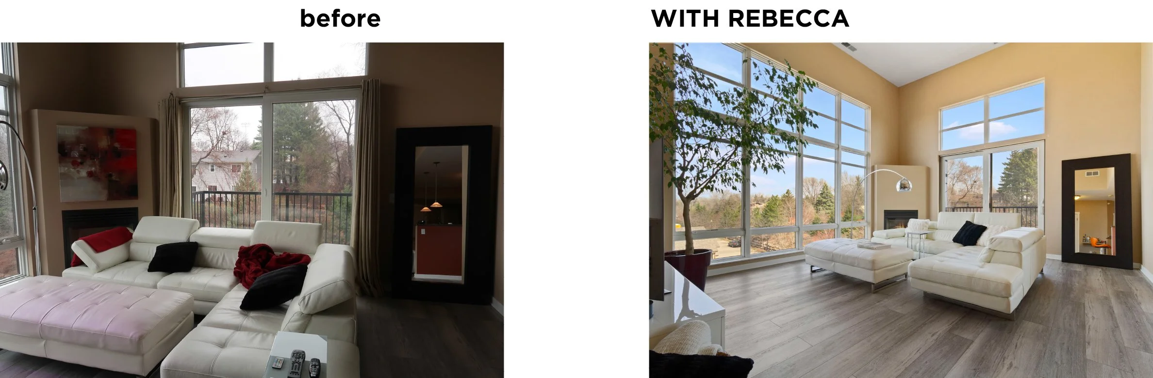 before and after photos showings home staging and great real estate photography