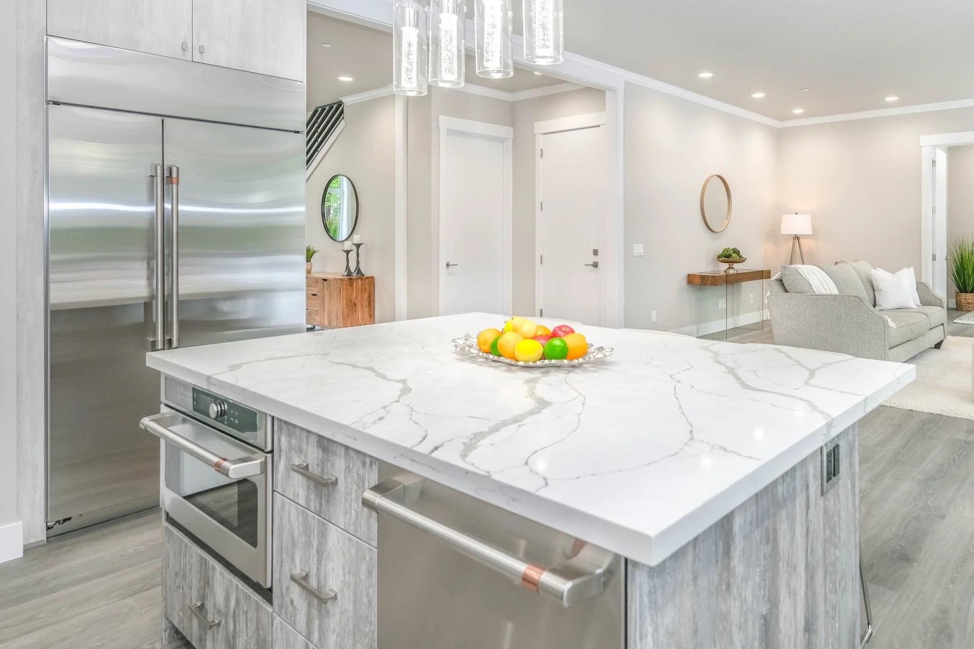 modern kitchen with marble or granite countertop