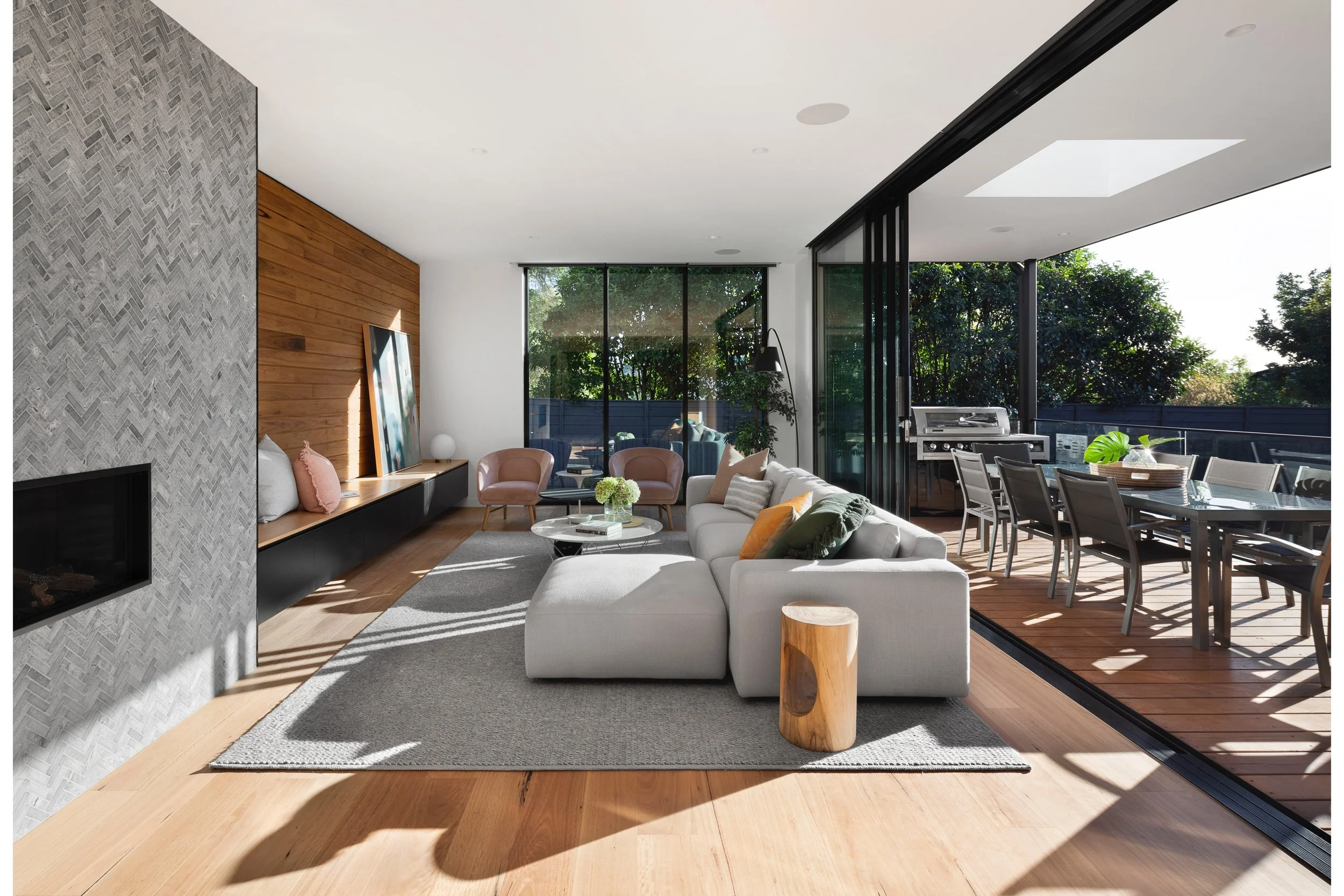 living room of a modern home with fireplace