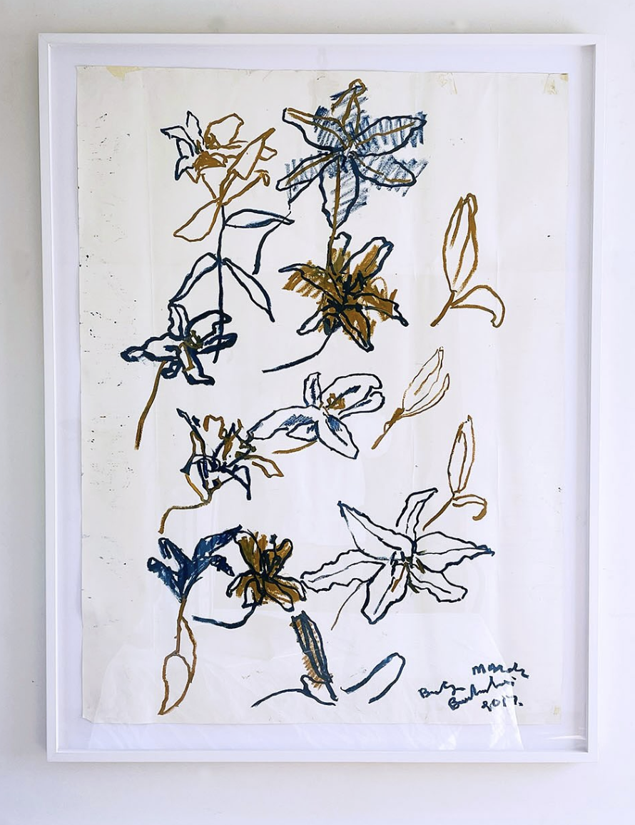  2017   Floral work.   41 x 53 ½
  Professionally framed with Italian molding, Uv protected.  Please email inquiries to: SalesBradleyBaumkirchnerStudio@gmail.com   