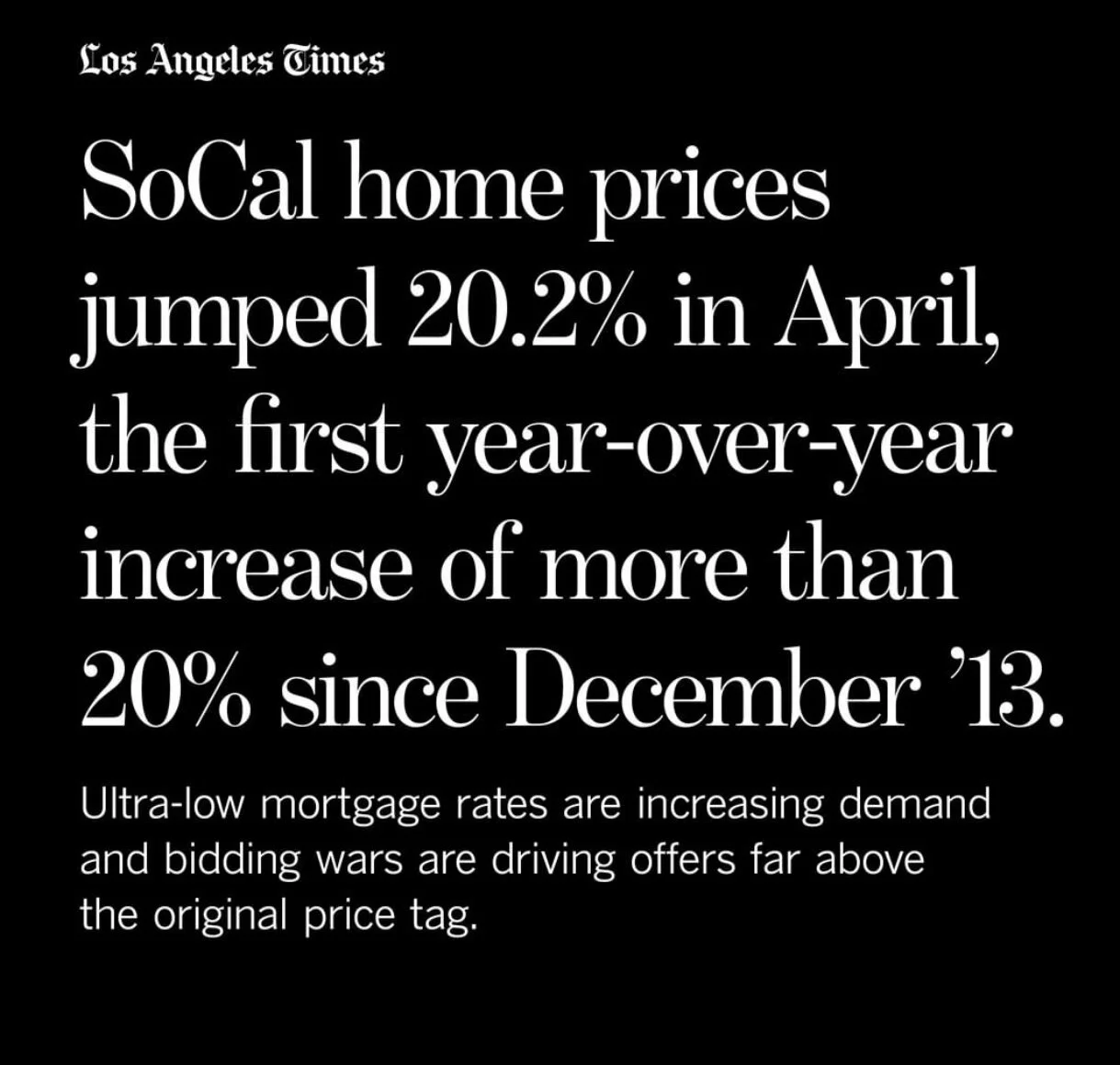 Home prices have historic surge-L.A. Times