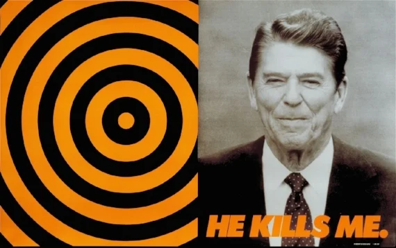 Donald Moffett, He Kills Me, 1987, poster, offset lithography. ©Donald Moffett. Courtesy the artist and Marianne Boesky Gallery, New York, Aspen