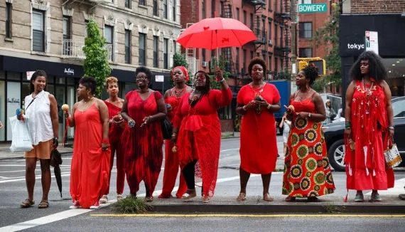 Black Women Artists for Black Lives Matter participants arriving at the New Museum, on the Lower East Side of Manhattan, for Thursday night’s program. Credit: Richard Perry/The New York Times