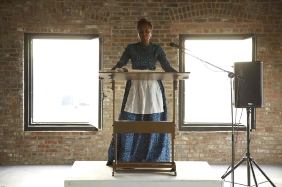 Marisa Williamson, Still from Performance: Auction (2013), Pioneer Works, Brooklyn, NY