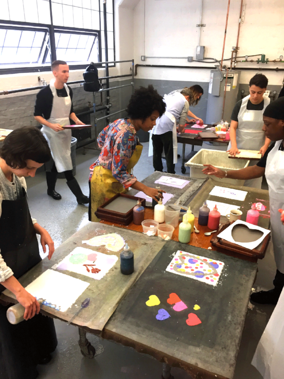 Artists making Valentine Cards at Dieu Donné