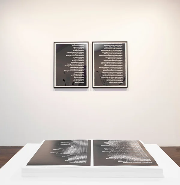 Dread Scott's “#While Black (offset),” from 2019, offset lithographs; and “#While Black,” from 2018, diptych in screenprint. Credit Dread Scott; Julia Gillard.