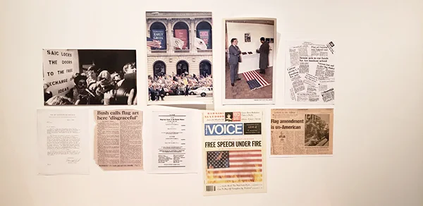 Installation view of Dread Scott, “Freedom of Expression: Dread Scott” (2019) (photo by the author for Hyperallergic)