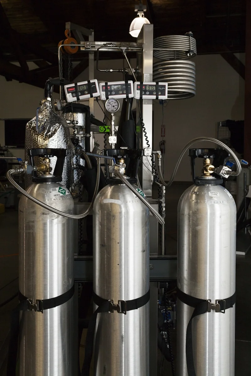 CO2 tanks at Heylo Cannnabis Extracts in WA. Photo: Kristen Angelo