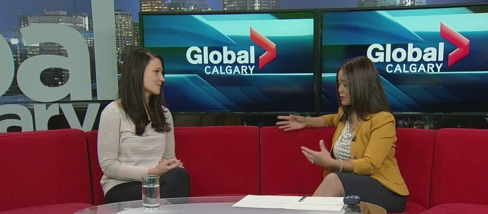 Dr. Tomfohr-Madsen discussing the use of mindfulness techniques to manage stress and disturbed mood during pregnancy. Image from Global News.