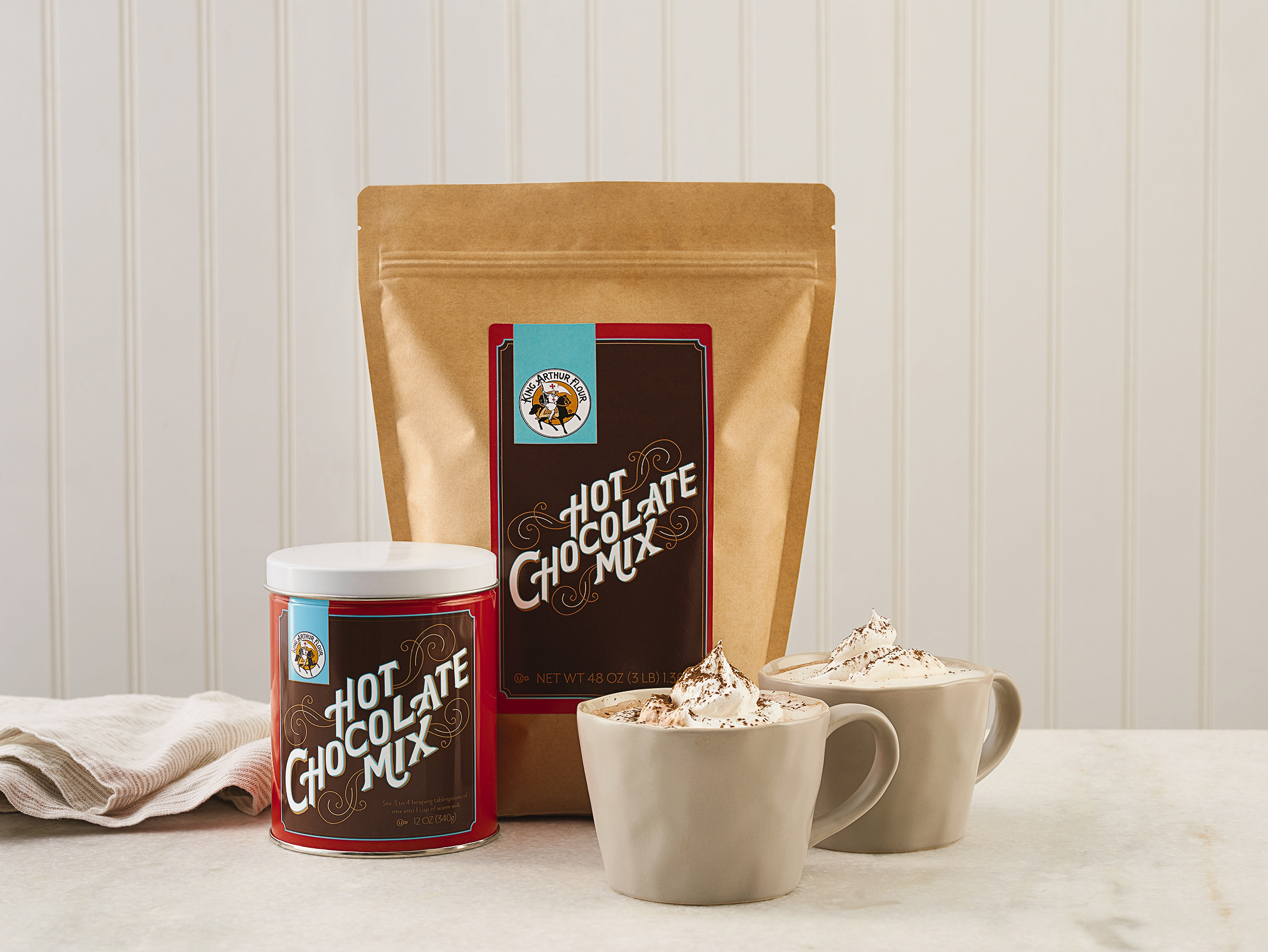 Hot chocolate tin & label designed for King Arthur Flour. Hand-rendered typography created using inspiration from early 1900s KAF advertising. Photography rights belong to King Arthur Flour.