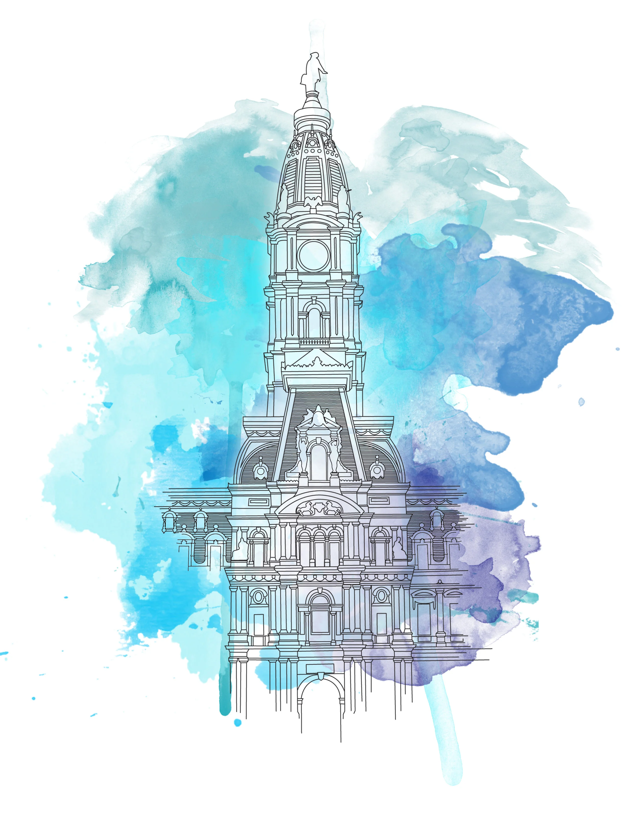 Azure Empire, 2014 . Digital illustration of Philadelphia City Hall; has been translated into a tattoo. Mediums used: illustrator, photoshop.