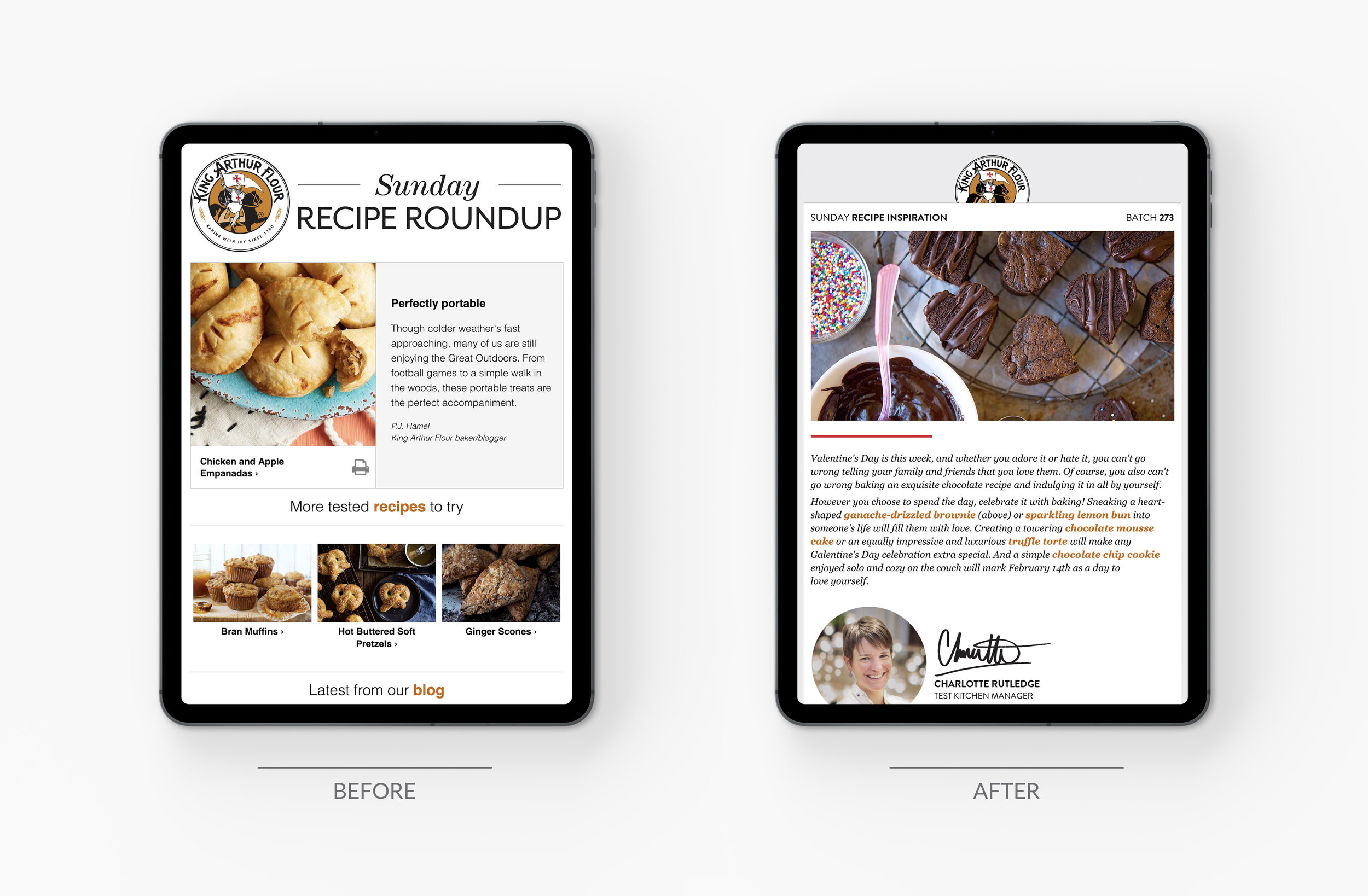  King Arthur Flour’s  Sunday Content  emails in new modular system (CAKE). View the full email  here . 