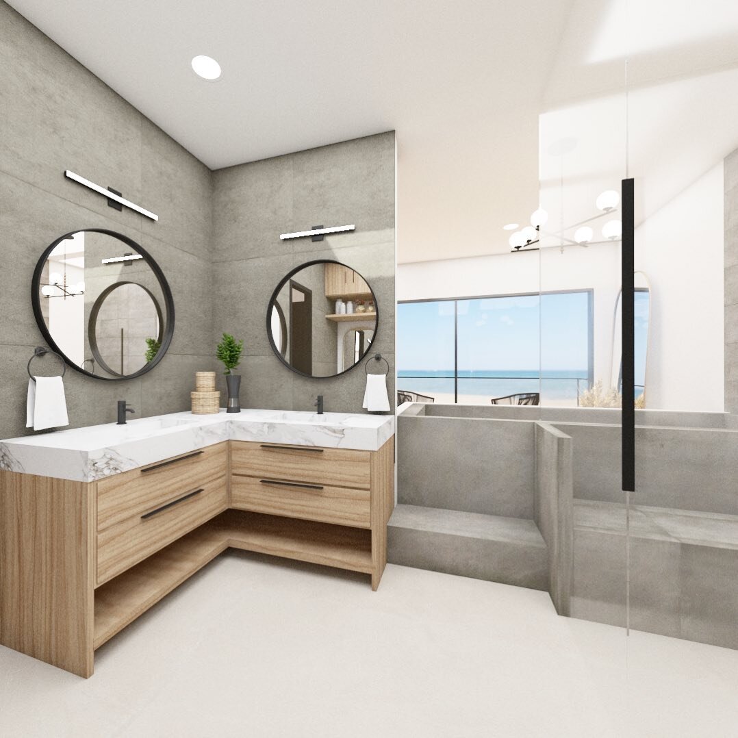 When your master bathroom has an ocean view 🌊 

Loving the vibes of our client&rsquo;s beach front property! Can&rsquo;t wait until it&rsquo;s complete! 

#beachfront #masterbathroom #remodel #architecture #interiordesign #modern #bathroomdesign #ba