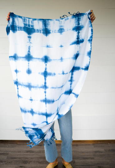 shibori pattern dyed towel