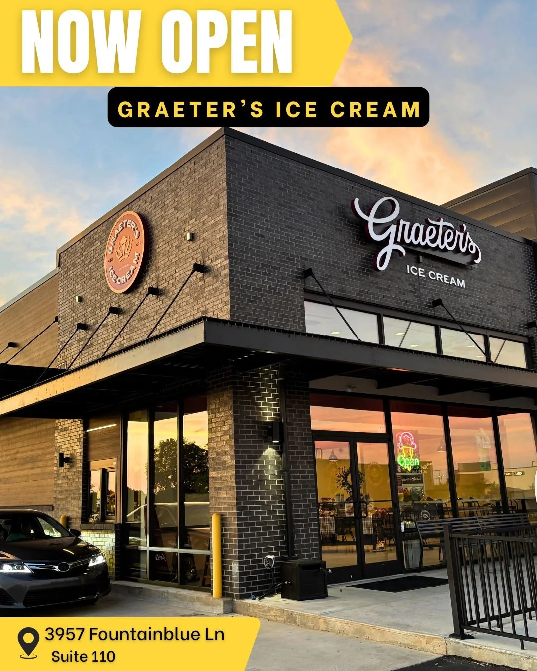 Need an excuse for ice cream? 

Graeter's Ice Cream is officially open at Palomar Springs on Harrodsburg Road...and yes, it has a drive-thru! 🚗🍨 

We're excited to see another great addition join this growing development, a joint venture between Gr