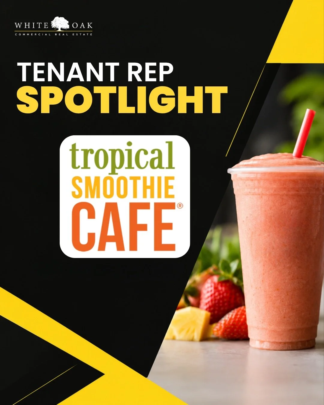 TENANT SPOTLIGHT | Tropical Smoothie Cafe 🥤

We&rsquo;ve had the opportunity to work with Tropical Smoothie Cafe on multiple locations throughout the state, helping the brand find the right sites as they continue to grow.

Now, they&rsquo;re looking