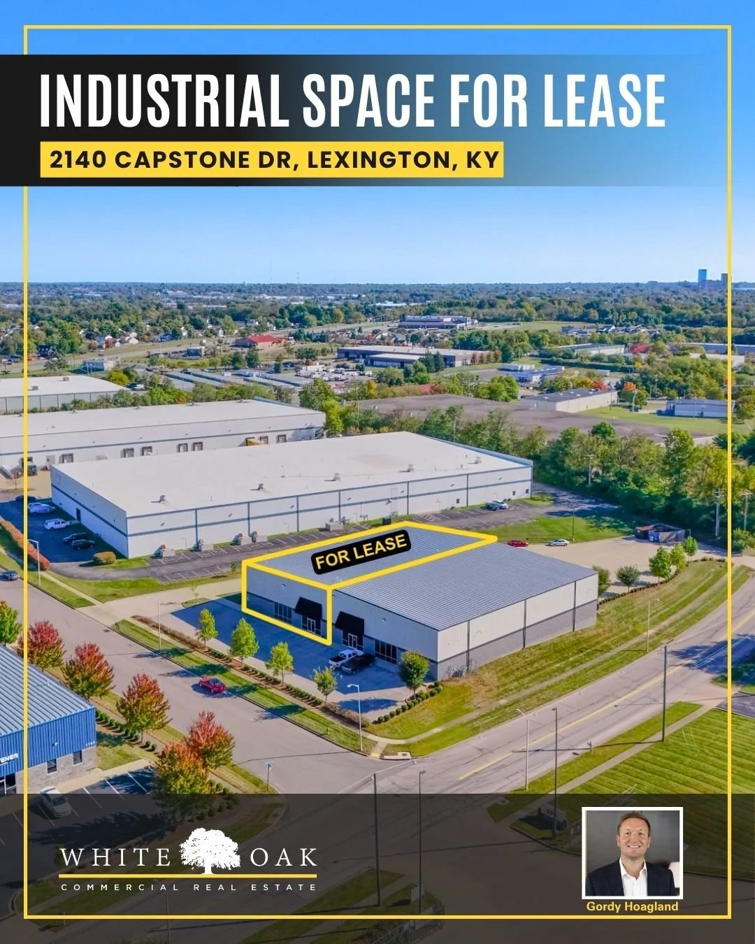Industrial space designed to keep your business moving.

Now available for lease, 2140 Capstone Drive offers &plusmn;10,125 SF of industrial space in Bluegrass Business Park on the north end of Lexington.

Featuring 24'&ndash;26' clear heights, two d